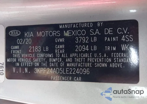 2020 Kia Forte Lxs из США, поврежденный, VIN 3KPF24AD5LE224096